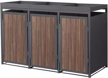 ML-Design Mülltonnenbox mit Pflanzdach für 3 Tonnen, Metall, dunkelbraun (490018432)