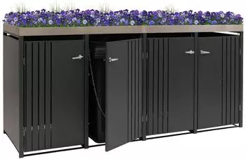 MCW Mülltonnenbox O67 4er mit Pflanzkasten, Metall, 260x125x84cm, anthrazit (MCW-O67)