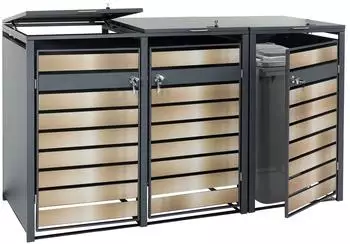 Mendler Mülltonnenbox HWC-J81, 3er, erweiterbar, Metall, anthrazit/gold (HWC-J81)