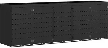 vidaXL M&uuml;lltonnenbox mit Pflanzdach f&uuml;r 5 Beh&auml;lter, pulverbeschichteter Stahl, schwarz (3394741)