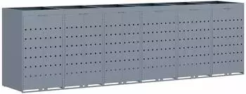vidaXL M&uuml;lltonnenbox f&uuml;r 6 Beh&auml;lter mit Pflanzdach, pulverbeschichteter Stahl, hellgrau, 408x77,5x121,5cm (3394752)