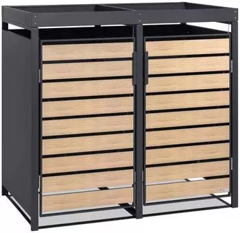 Zelsius Mülltonnenbox 2 Tonnen mit Pflanzdach, Holzoptik, anthrazit RAL 7016 (MBOX18D)