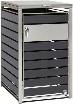 Zelsius Mülltonnenbox für 1 Tonne, anthrazit, Edelstahl, Holzoptik-Tür