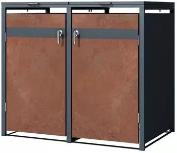 ML-Design M&uuml;lltonnenbox f&uuml;r 2 Tonnen 240L, Stahl/Cortenstahl, anthrazit-Rostoptik (490013516)