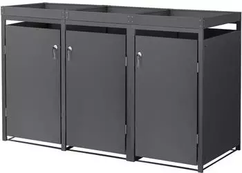 ML-Design M&uuml;lltonnenbox 3er mit Pflanzdach, 240L, Stahl, anthrazit (200x80x124cm)