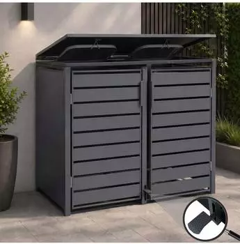 MCW 2er-M&uuml;lltonnenverkleidung Q75 Metall 116x132x89cm 53kg Anthrazit