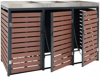 Proregal 3er M&uuml;lltonnenverkleidung Mit Pflanzkasten 124x200x84 cm Walnuss-Holzoptik