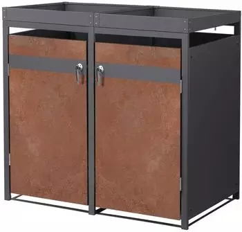 ML-Design M&uuml;lltonnenbox f&uuml;r 2x 240L mit Pflanzdach, Stahl, anthrazit Rostoptik (490013531)