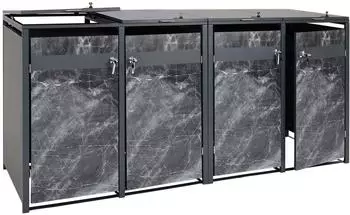 Proregal Mülltonnenbox 4er 117x264x80cm Anthrazit Marmor-Optik Dunkel