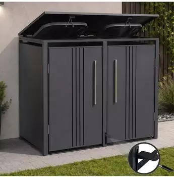 MCW 2er-M&uuml;lltonnenverkleidung Q76 Metall 116x132x89cm 53kg Anthrazit
