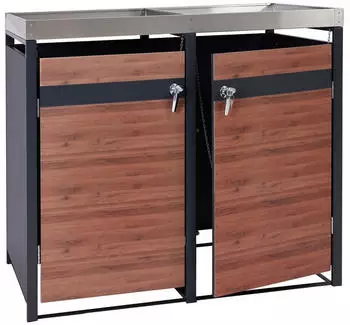 Proregal Mülltonnenbox 2er Mit Pflanzkasten 125x132x80cm Anthrazit Kirsche-Holzoptik Dunkelbraun Erweiterbar