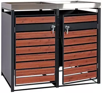 Proregal Mülltonnenbox 2er Mit Pflanzkasten 125x132x80cm Anthrazit Kirsche-Holzoptik Erweiterbar