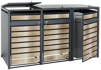 Proregal M&uuml;lltonnenbox 3er 117x200x80cm Anthrazit Gold Schlitzoptik
