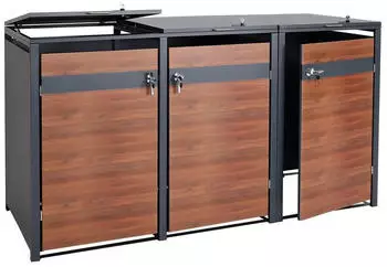 Proregal M&uuml;lltonnenbox 3er 117x200x80cm Anthrazit Kirsche-Holzoptik Dunkelbraun