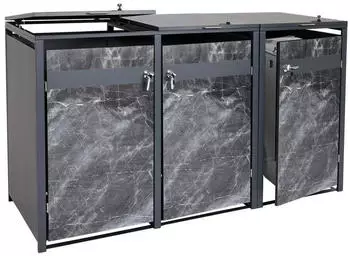 Proregal M&uuml;lltonnenbox 3er 117x200x80cm Anthrazit Marmor-Optik Dunkel