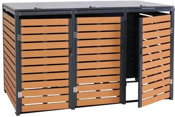 Proregal 3er M&uuml;lltonnenverkleidung 119x205x84 cm Teak-Optik