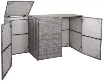 Proregal 3er-M&uuml;lltonnenverkleidung 110x195x66 cm Poly-Rattan 3x120L Grau