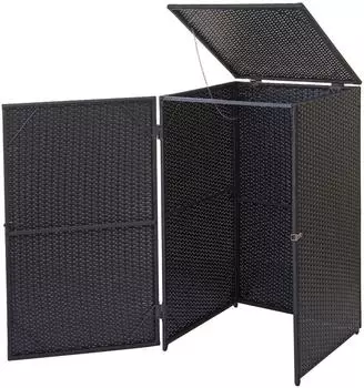 Proregal Mülltonnenverkleidung 110x65x66 cm Poly-Rattan 120L Schwarz