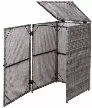Proregal Mülltonnenverkleidung 110x65x66 cm Poly-Rattan 120L Grau