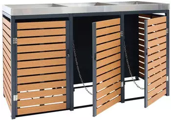 Proregal 3er Mülltonnenverkleidung Mit Pflanzkasten 124x200x84 cm Teak-Optik