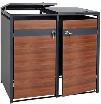 Proregal Mülltonnenbox 2er XL 117x145x98cm Anthrazit Kirsche-Holzoptik Dunkelbraun