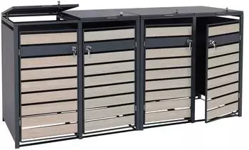Proregal Mülltonnenbox 4er 117x264x80cm Anthrazit Buche-Holzoptik Hellbraun Schlitzoptik