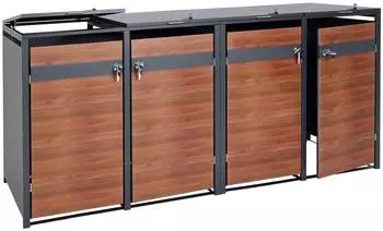 Proregal Mülltonnenbox 4er 117x264x80cm Anthrazit Kirsche-Holzoptik Dunkelbraun
