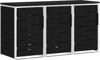 vidaXL Mülltonnenbox 3x240L, Edelstahl, schwarz, 207x77,5x112,5cm