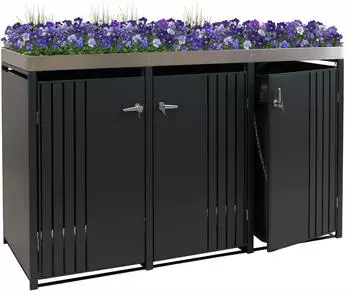 Heute Wohnen HWC-O67 Mülltonnenbox für 3 Tonnen mit Pflanzkasten, Metall, anthrazit, 125x196x84cm (122374)