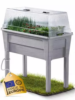Ondis Victoria Hochbeet/Blumenkübel mit Gewächshaus 50L, warmgrau