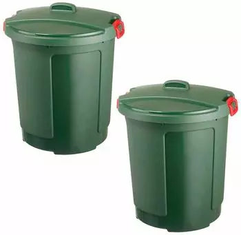 BRB Rundtonnen mit Deckel, 2er-Set, 75L, frostsicher bis -20°C, grün