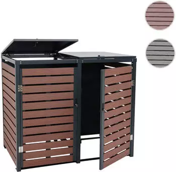 Mendler HWC-K14 Mülltonnenbox für 2 Tonnen, WPC Metall, Walnuss-Holzoptik, 119x134x84cm (87650)
