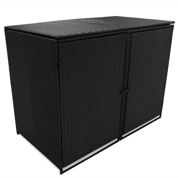 vidaXL Double Polirattan Garbage Bin Cover Black (148x80x111cm)