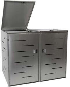 Mendler M&uuml;lltonnenverkleidung Edelstahl HWC-E83 2 x 240 Liter silber
