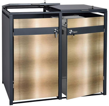Mendler 2er Mülltonnenverkleidung erweiterbar Metall 50kg anthrazit gold