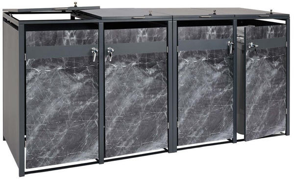 Mendler 4er Mülltonnenverkleidung erweiterbar Metall 100kg anthrazit Marmor-Optik dunkel