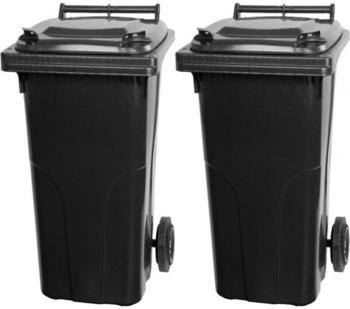 Proregal 2-Rad-Mülltonne 2er MGB HDPE-Kunststoff 120L Grau/Schwarz