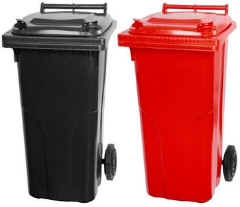 Proregal 2-Rad-Mülltonne 2er MGB HDPE-Kunststoff 120L Grau/Schwarz/Rot