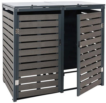 Mendler XL 2er-/4er-Mülltonnenverkleidung 119x140x102cm WPC Metall anthrazit