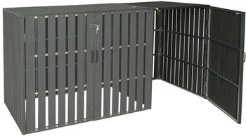 Mendler 1er-WPC-Mülltonnenverkleidung Erweiterung HWC-J28 Metall Holzoptik anthrazit (75975+75976)
