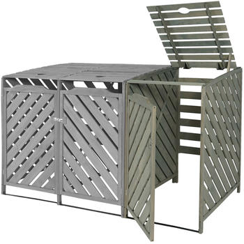 Mendler 1er-Mülltonnenverkleidung XL Erweiterung HWC-J44 112 x 63 x 96 FSC-Holz grau (80545)