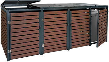 Heute Wohnen M&uuml;lltonnenbox 4er 119x264x84cm WPC Metall 130kg Walnuss-Holzoptik