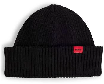 HUGO Gerippte Strickaus Woll-Mix mit Logo-Label - Style Xush 50524558 Schwarz