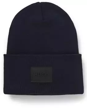 HUGO Strickmütze aus Baumwolle mit Logo-Aufnäher Style Xevon_B 50551508 Dunkelblau ONESI