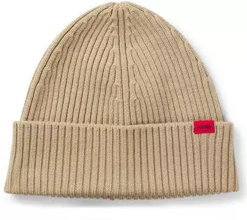 HUGO Mütze aus Schurwolle mit rotem Logo Style Xola 50524570 Beige ONESI
