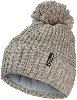 Jack Wolfskin Medley Knit Beanie Women Gef&uuml;tterte Beanie mit Bommel beige Linen (A65237_5940)
