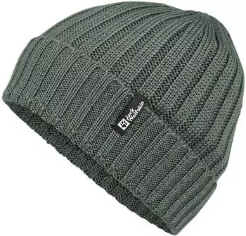 Jack Wolfskin Rib Knit Beanie Winddichte Strickm&uuml;tze One Size green slate green (1907122_4136)