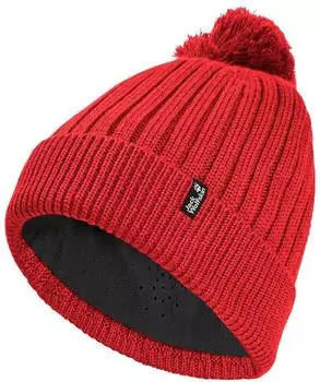 Jack Wolfskin Pom Pom Beanie Winddichte Wollm&uuml;tze mit Pompom Unisex red (A66177_J0191)