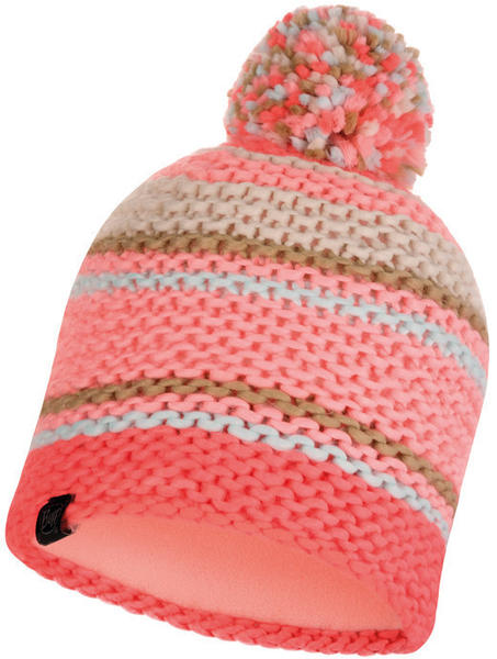 Buff Knitted & Band Polar Fleece Hat Dorian coral pink