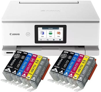 Canon PIXMA TS8751 weiß mit 12 kompatiblen XXL Patronen